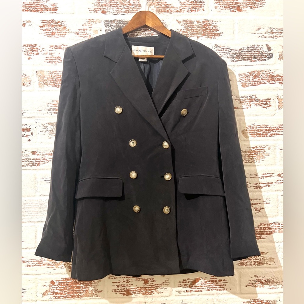 Evan Picone 100% Silk Women’s Blazer Double Breasted Charcoal Gray Size 10